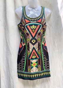 I. Vibrant Geometric Print Sleeveless Dress