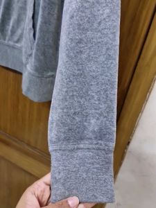 Velvet Texture Grey Hoodie From H&amp;M