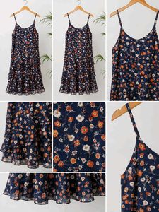 Navy Floral Ruffle Mini Dress