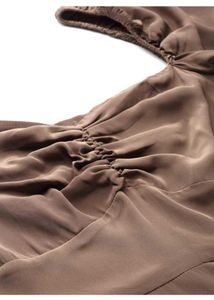 Chic Brown Ruched Long Sleeve Dress
