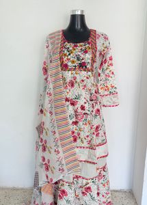 Floral Embroidered Kurta with sharara and dupatta