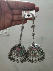 Elegant Oxidised Silver Jhumka Earrings