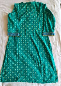Teal Printed Kurta set with Embroidery