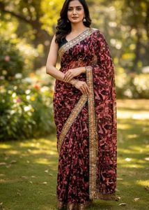 Red Black Saree ❣️