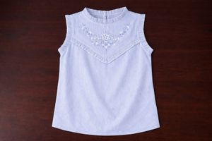 Embroidered Sleeveless Blue Top