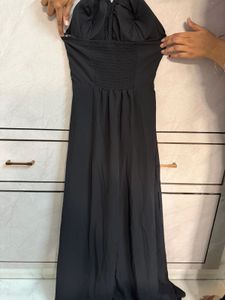 Black solid women dress maxi