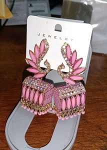 Stunning Pink Peacock Jhumka Earrings