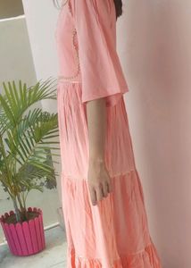 Full Flare Peach Gown Frock
