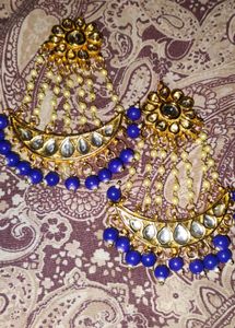 Stunning Royal Blue &amp; Gold Jhumka Earrings