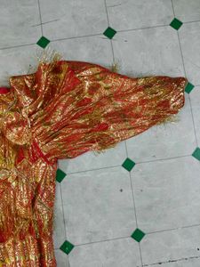 Red &amp; Gold Embellished Dress with Leggings