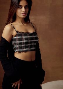 Lea clothing co Chic Plaid Crop Top with Lace Trim