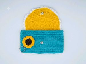 Handmade Crochet Clutch with Sunflower Charm