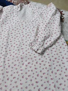 White Kurta with Small Floral Print