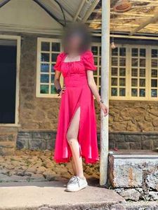 Stylish Red Puff Sleeve corset style Dress