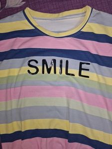 Colorful Striped "SMILE" T-Shirt