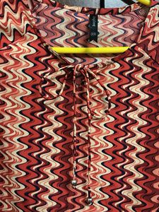 Boho Chevron Print Tie-Neck Top
