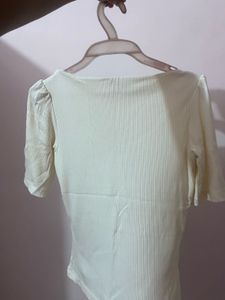 Cream Ribbed Scoop Neck Top