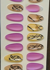 Purple Almond Shape Self Stick Nails