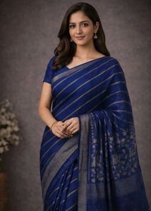 💠Vibrant Blue Saree with Elephant Motif