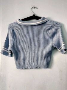 Blue Ribbed Cropped Polo shirt 🪩