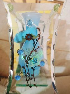 Decorative Blue Floral Glass Vase