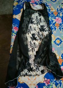 Elegant Black &amp; White One piece with Leaf Print