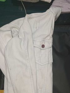 Cream Distressed Denim Jacket
