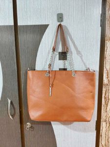 Chic Orange Leather Tote Bag