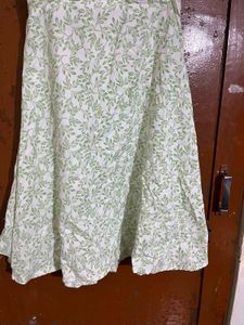 White Green Leaf Print Sundress