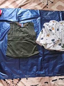 🌸 Girls Olive Green Blouse + Printed Flared Skirt