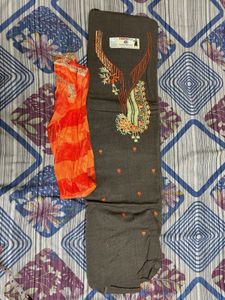 woollen unstitched suit with Dupatta