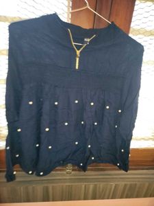 Chic Navy Blue Top with Pearl Accents
