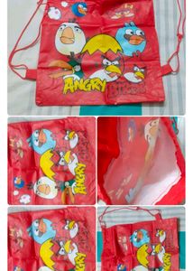 Retro Angry Birds Red Drawstring Bag