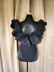 Black Ruffle Neck Top