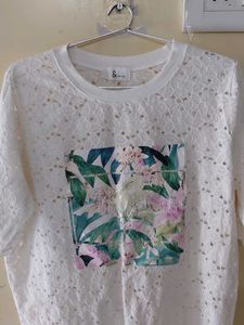 White Lace Floral Print Top