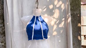 411110. Blue &amp; White Striped Halter Crop Top