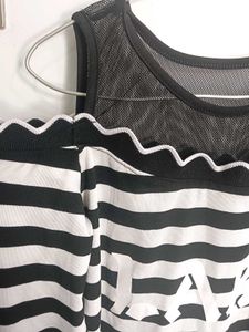 Stylish Black &amp; White Striped Cold Shoulder Top