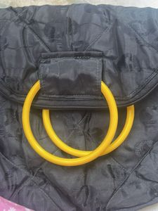 Black Quilted Shoulder Bag with Yellow Handle