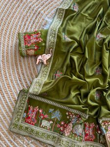 Elegant Green Embroidered Silk Saree