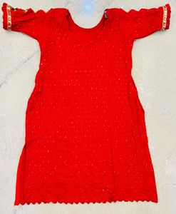 Red Embellished Kurta