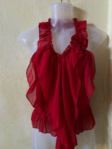 Y2K Red Ruffled Top