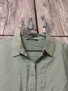 Green Button-Up Shirt with Floral Print