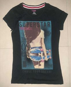 💙 Qjile Black SUPERSTAR Graphic Tee — Y2K