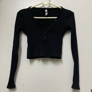 Ribbed Henley Long Sleeve Top