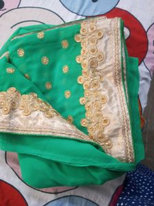 Green Saree with Golden Embroidery