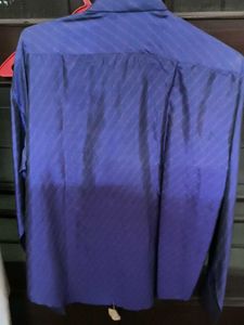 Men's Pure Silk Blue Textured Button-Up Shirt