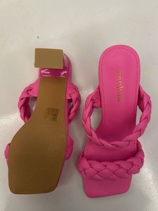 Bright Pink Braided Flat Sandals