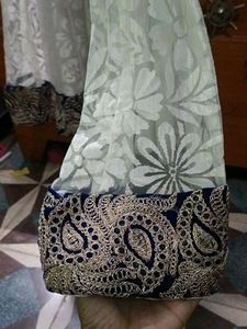 Elegant Blue &amp; White Anarkali Dress