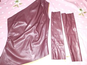 Glossed-Up Faux Leather Asymmetric Top