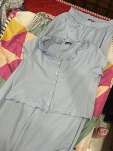 Light Blue Textured Kurta Set